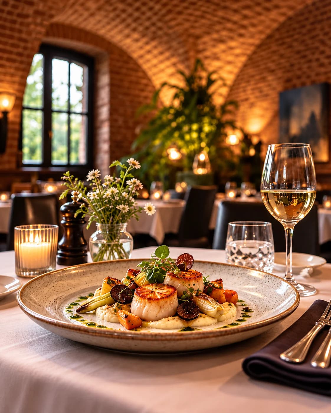 Une assiette de saison dans la salle du Ventadour